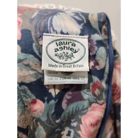 VTG LAURA ASHLEY UK-MADE FLORAL Wool DRESS LACE COLLAR Cottage Core Size 12 - Picture 10 of 11